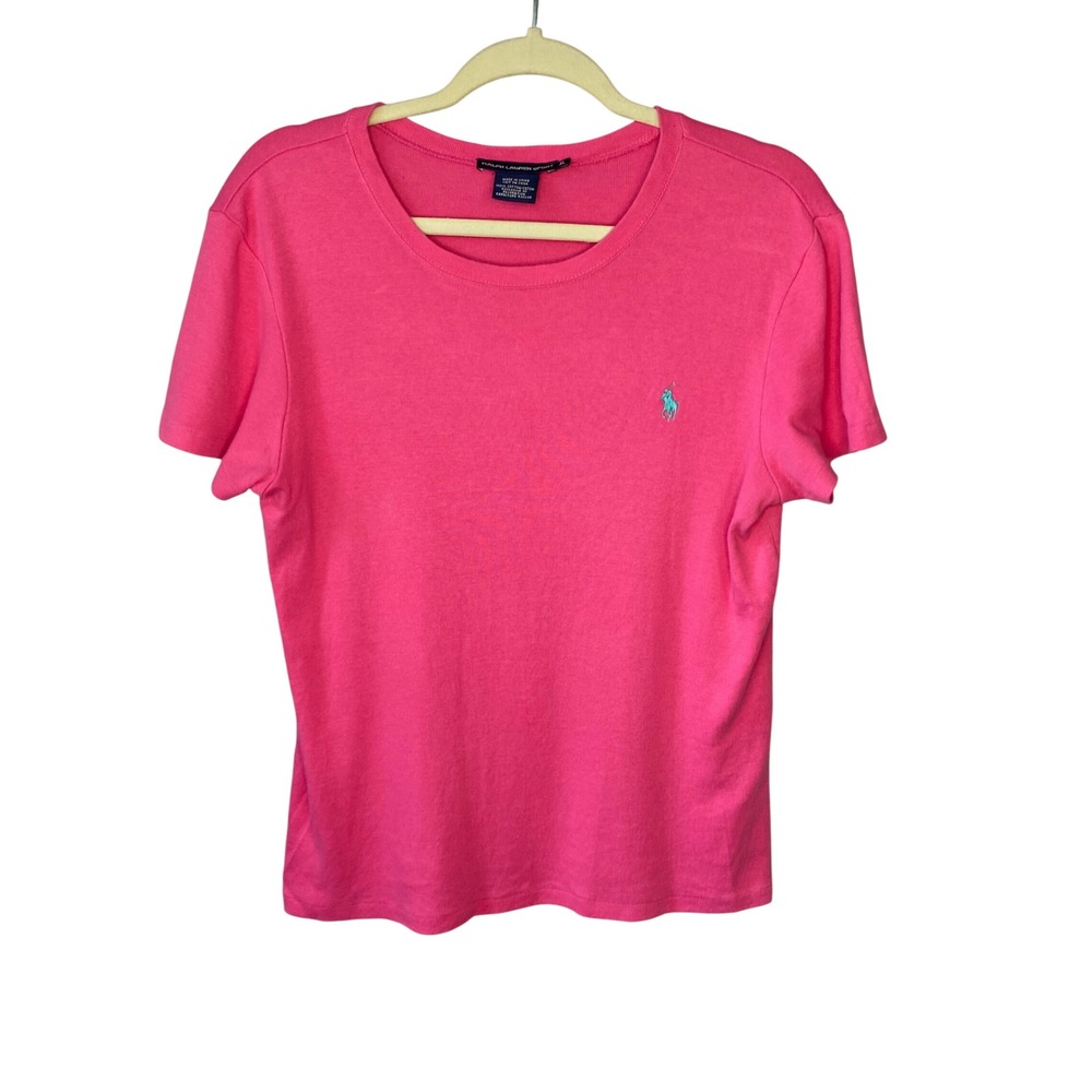 Ralph Lauren Sport Womens XL Hot Pink Cotton Short Sleeve Pony Logo T-Shirt